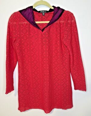 Title Nine Hider Hoodie Medium Dragonfruit Pink Purple Trim UPF 50+ Sun Shirt EU